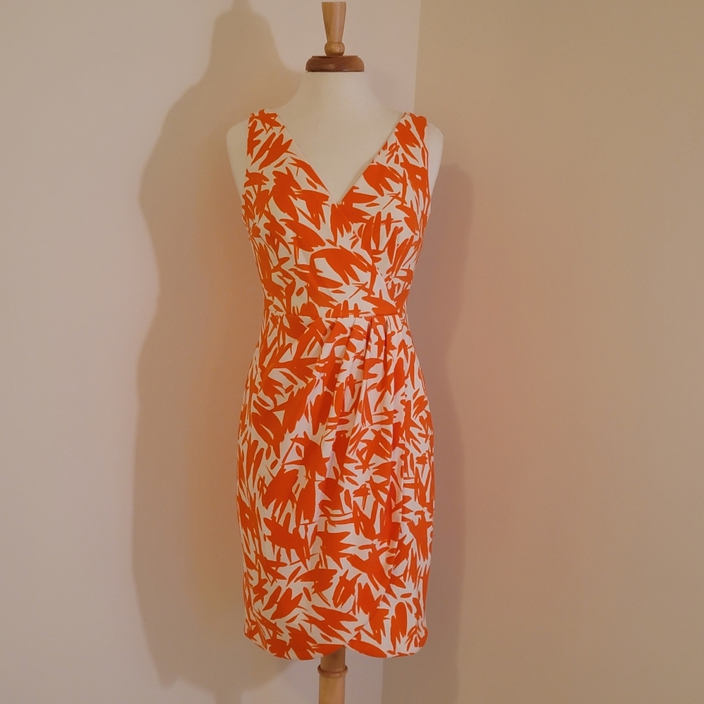 EUC London Times Orange & White Abstract Print Dress Size: 8